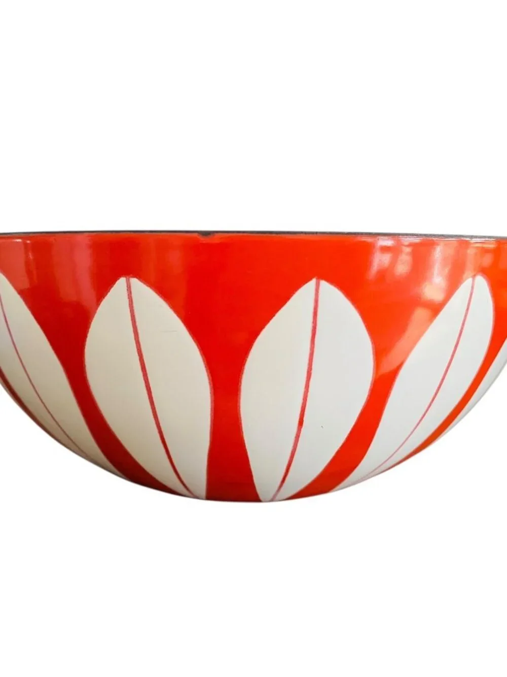 Catherineholm White Lotus on Orange Large Bowl Enamelware Norway 9.5" Wide - Picture 5 of 7